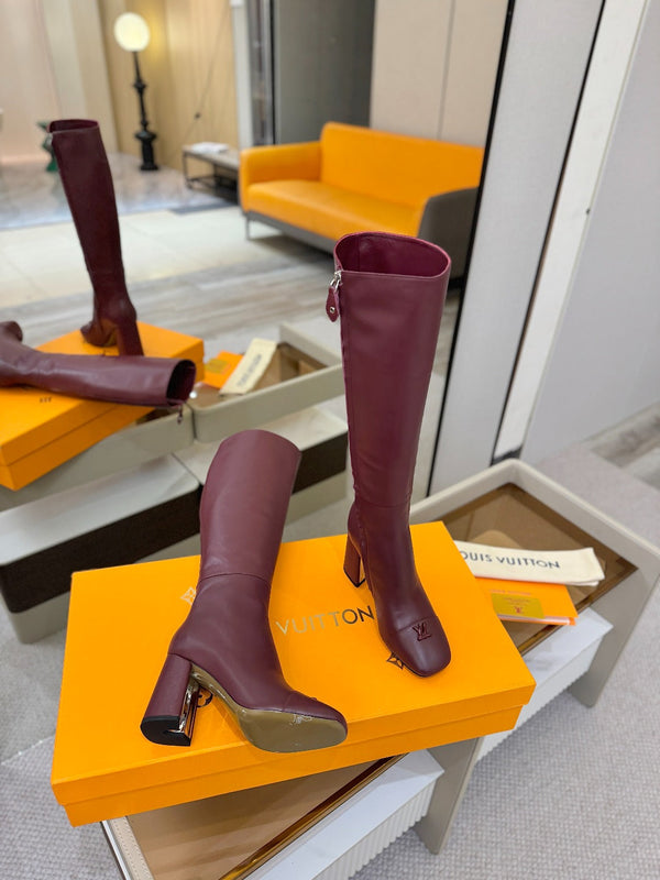 LV High Boots 85 Burgundy Sheepskin 573737
