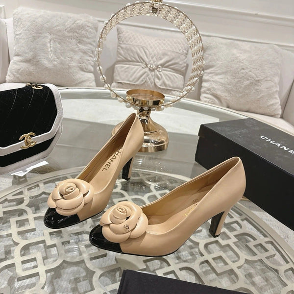 CC 26s High Heels Pump 85 Beige Black Sheepskin 627009