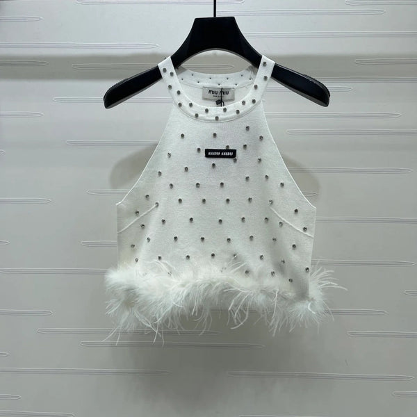 Miumiu 2026 Rhinestone Knit Vest Wool Cashmere 356496