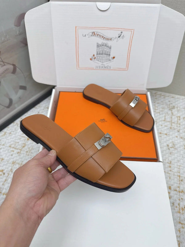 HM 26ss Oasis Sandals Brown Sheepskin Sliver Buckle 625166