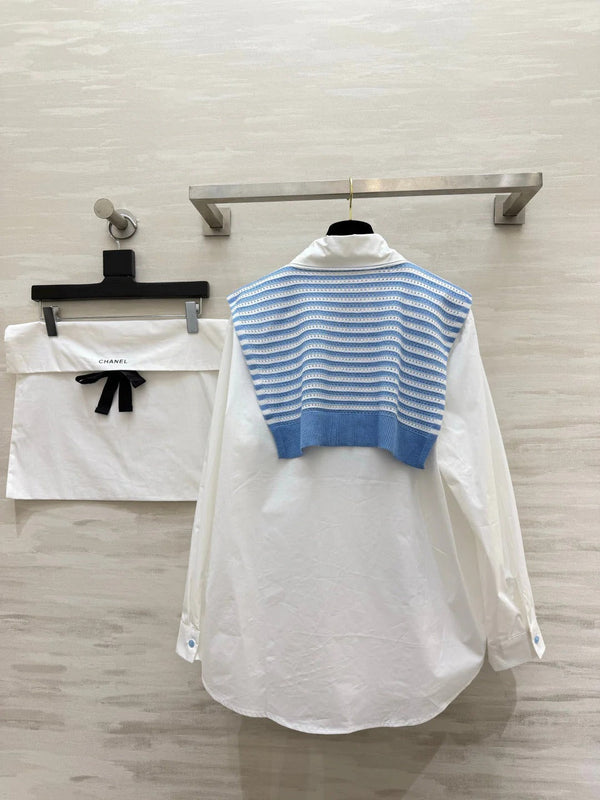 CC 2026 White Shirt and Blue Striped Shawl Set 391161