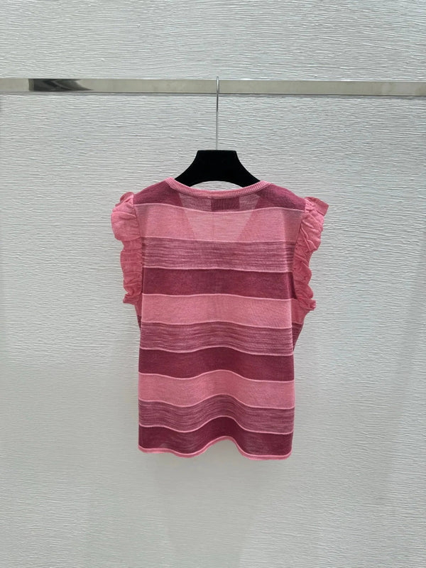 CC 2026 Striped Simple V-Neck Knitted Vest Cardigan Tencel 516056