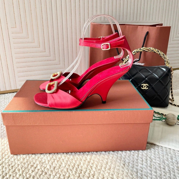 HIGH HEELS SANDALS 80 MM IN RED SATIN MIX SUEDE