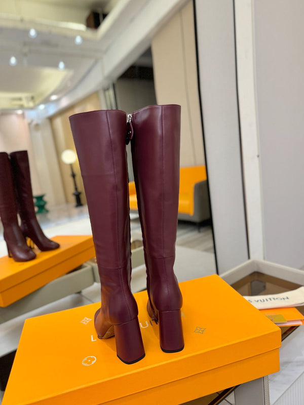 LV High Boots 85 Burgundy Sheepskin 573737