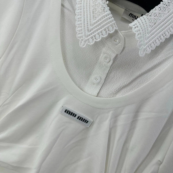 Miu 2026 Lace Short-sleeved Dress White Cotton 395700