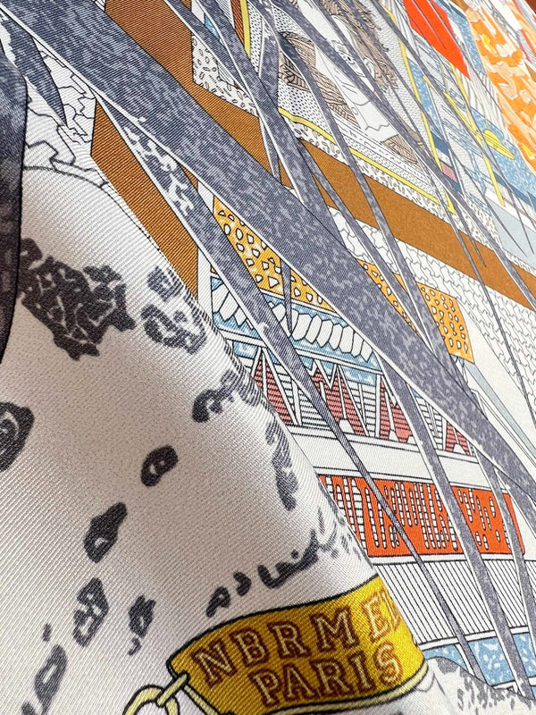HM 26s Knitting Scarf 90 White Gray Colorful Mulberry Silk 148048