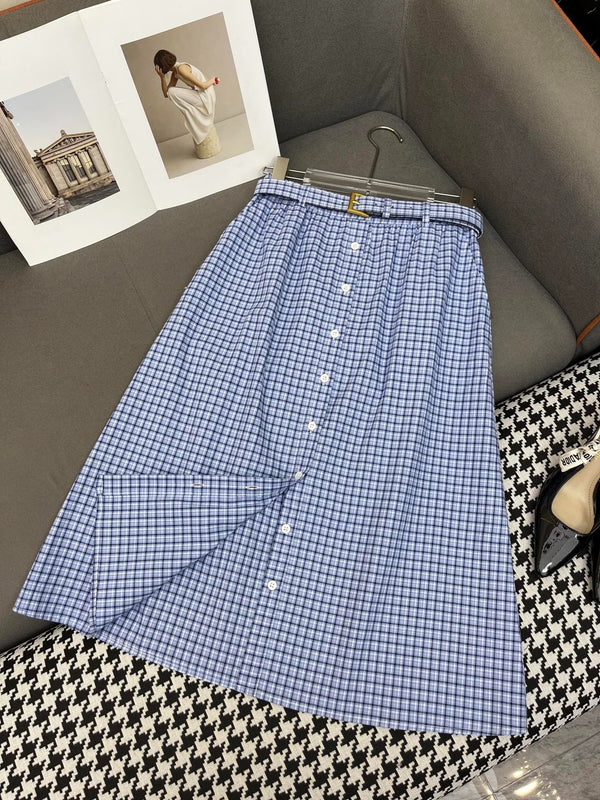 MATCHING SET WITH TOP AND BLUE PLAID MINI SKIRT