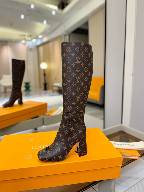 LV High Boots 85 Monogram Brown Sheepskin 573736
