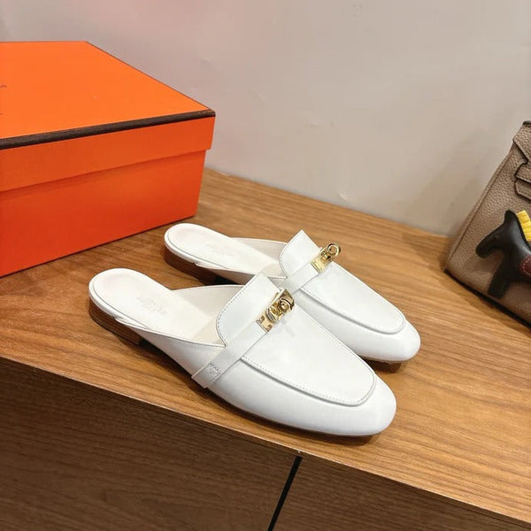 HM 26ss Mule Full White Calfskin Gold Buckle 638468