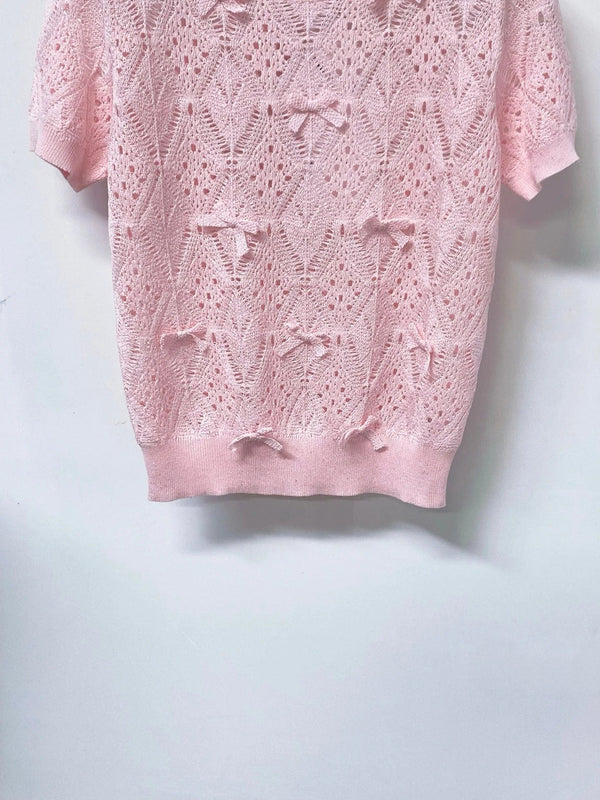 CD 2026 Openwork Lace Knit Short-Sleeve Top Bow Details 479896