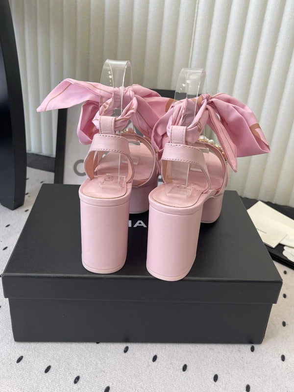 CC 26s Platform Sandals 75 Pink Sheepskin Mixed Gold Charm 650090