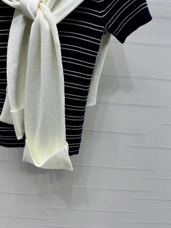 MIU 25S SHORT SLEEVE STRIPED KNITTED CAPE 264138