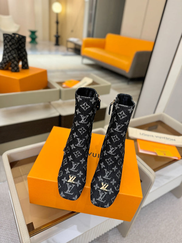 LV Ankle Boots 90 Monogram Black Denim 573712