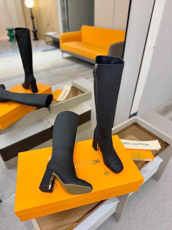 LV High Boots 85 Black Calfskin 573738
