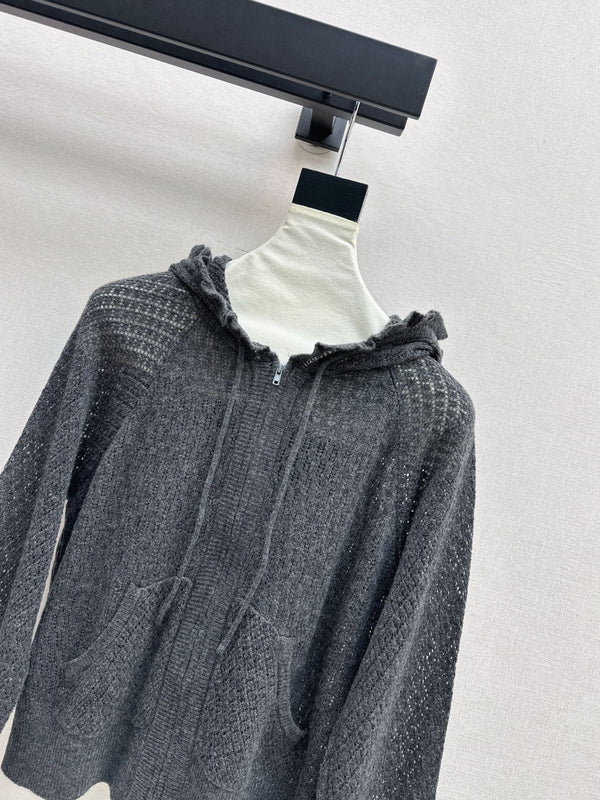 DIOR 25S HOODED KNIT CARDIGAN WITH CUTOUT DESIGN 616
