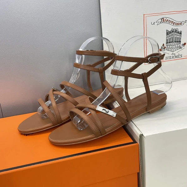 HM 26ss Kelly Sliver Buckle Sandals Brown Calfskin 607162