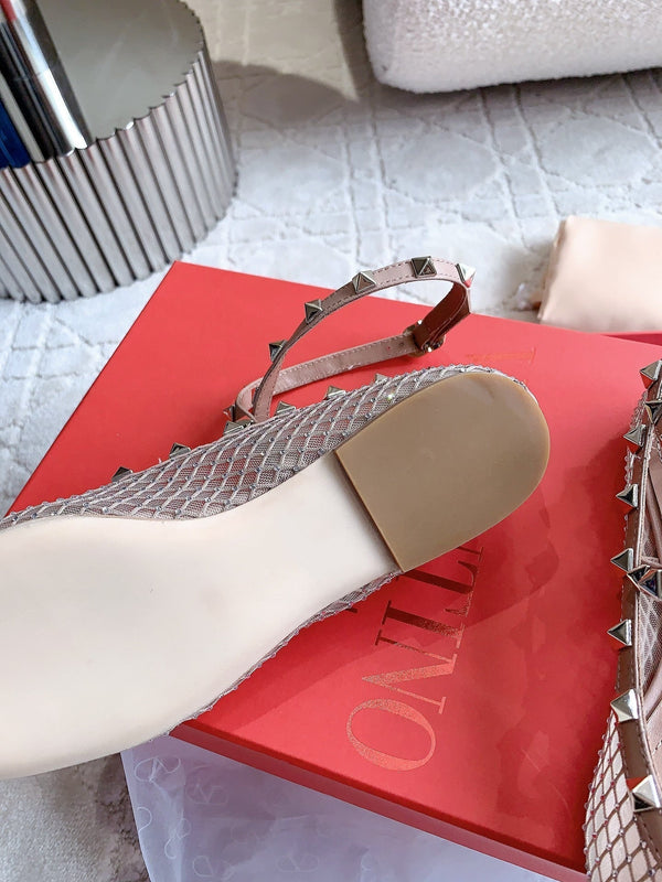 Rockstud Mesh Ballerina Rose Cannelle With Crystals
