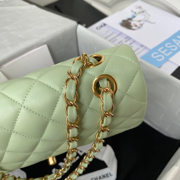 Medium Classic Flap Bag 23cm Light Green Lambskin Gold Hardware