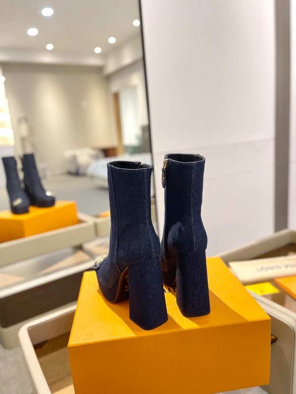 LV 26 AW L's Boutique Ankle Boots 12cm Dark Blue Denim 574355