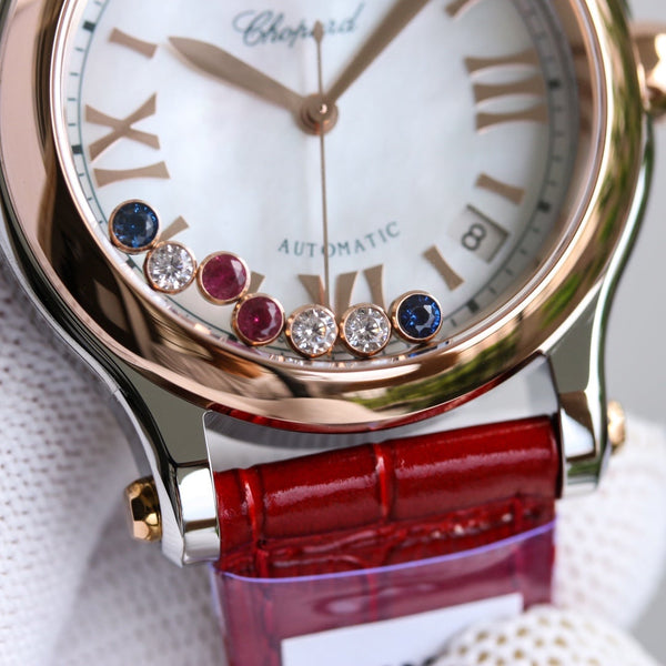 HAPPY SPORT 36MM AUTOMATIC ROSE GOLD BEZEL WHITE DIAL