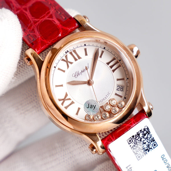 HAPPY SPORT 36MM AUTOMATIC ROSE GOLD CASE WHITE DIAL
