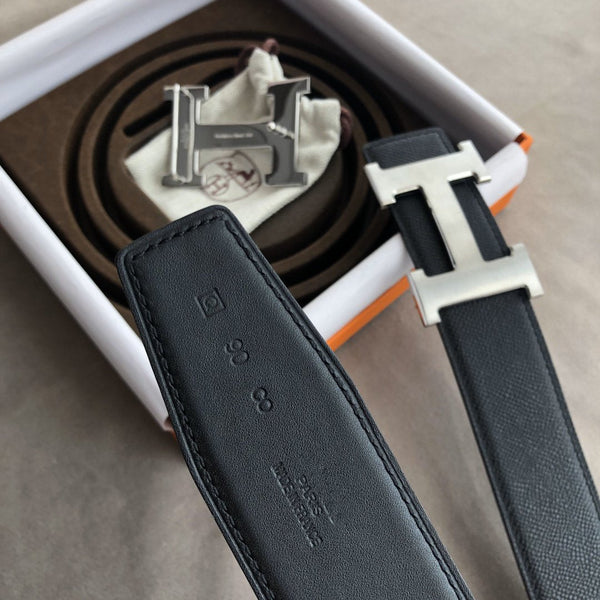 H CONTANCE BELT 38MM SILVER BUCKLE DARK BLUE LEATHER