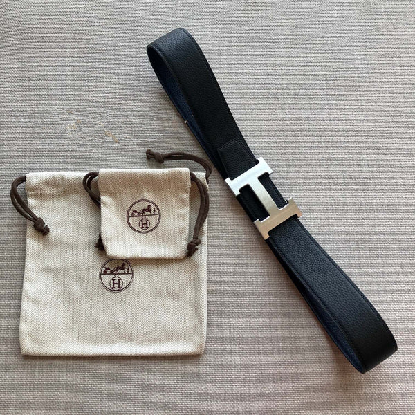 H CONTANCE BELT 38MM BLACK DARK BLUE LEATHER