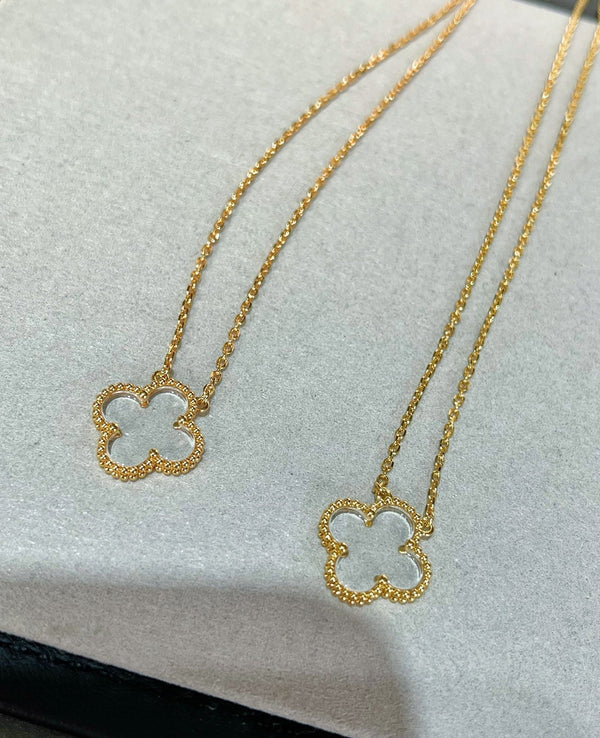 CLOVER ROCK CRYSTAL PINK GOLD NECKLACE