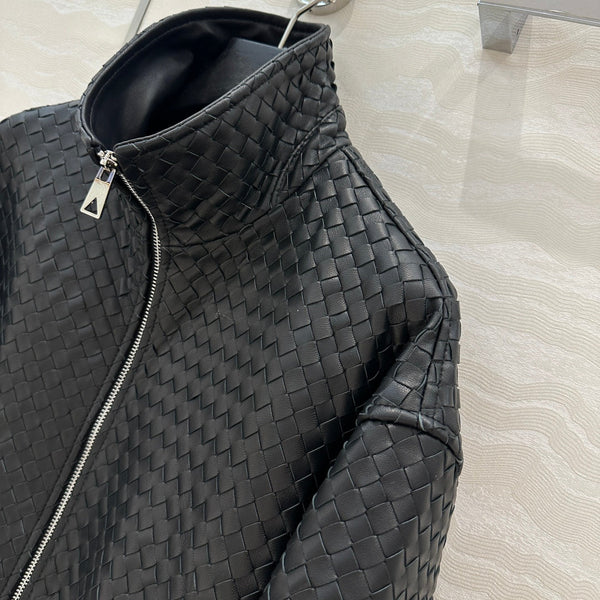BV Double-Zip Baseball Jacket in Black Lambskin