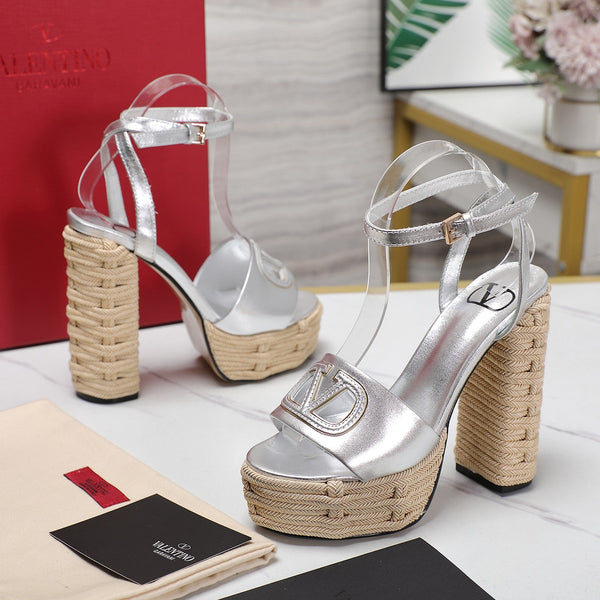 VL High-Heeled Flatform Sandals 13mm In Silver Cowhide 456379