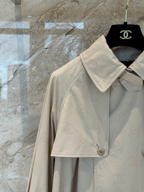 CC 25B Hidden Logo Trench Long Coat Beige Cotton