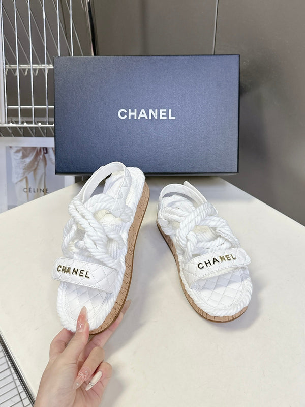 CC 25 Dad Sandals White Rope and Sheepskin 473367
