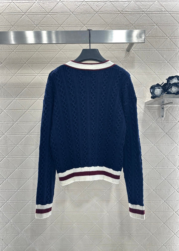 CC 25 V-Neck Cable Knit Cardigan Blue Cashmere 304981