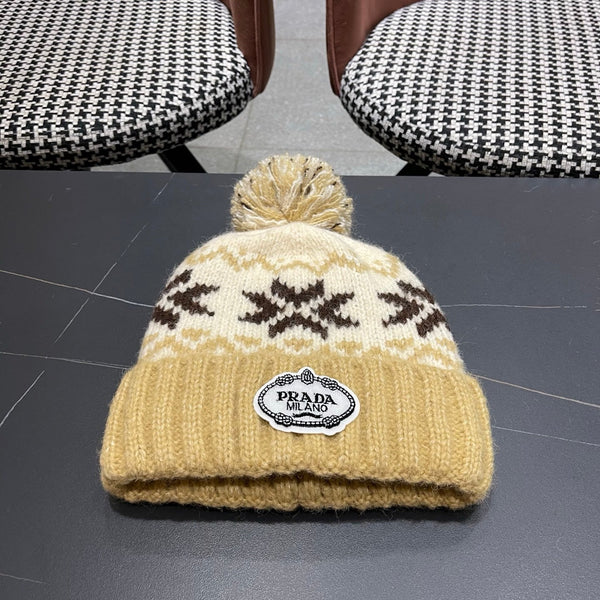 PRA 25 FAIR ISLE JACQUARD WOOL KNITTED BROWN HAT 822425