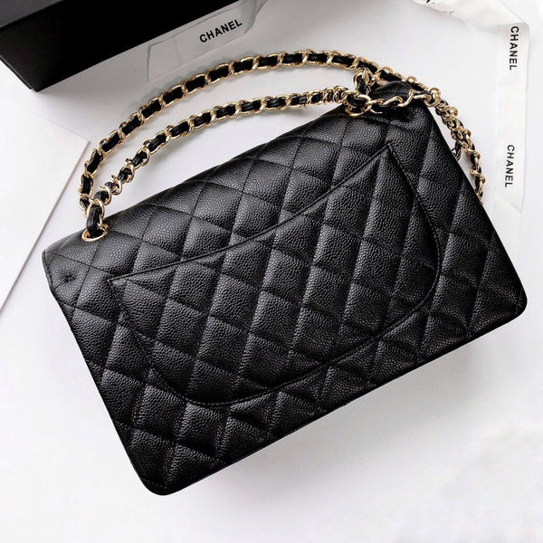 CC Classic Jumbo 30cm Black Caviar Gold Hardware