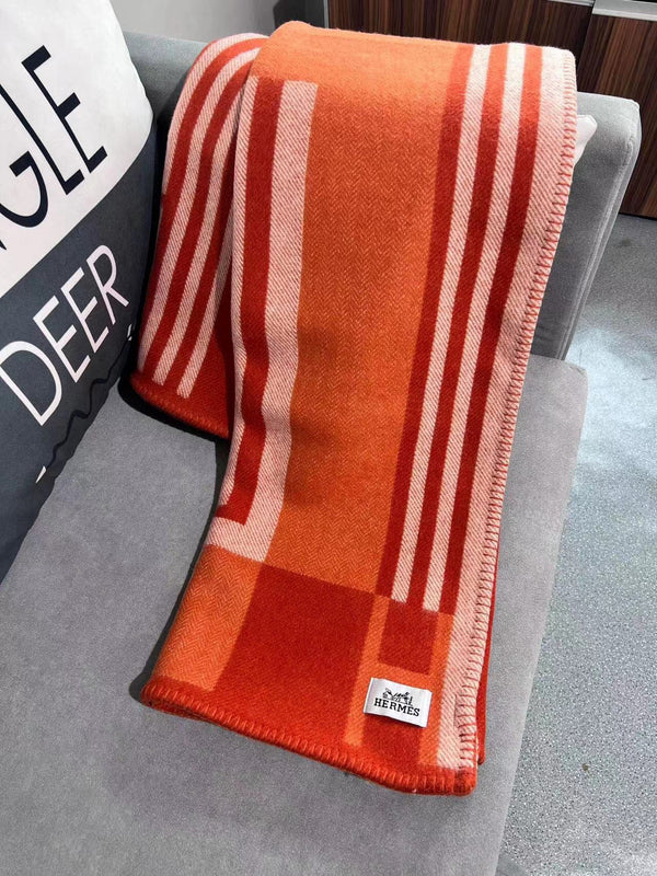 HM Ithaque Blanket 175cm Red Orange Jacquard Wool and Cashmere