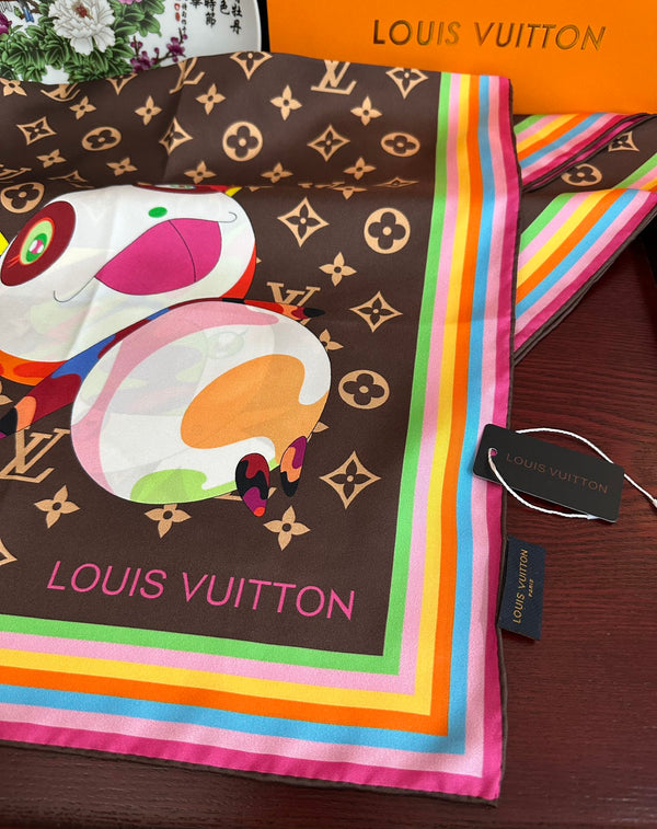 LV Double-Sided Square Scarf 90cm Dark Brown Silk 839685