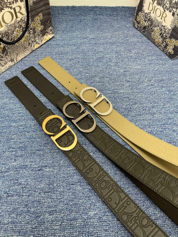 CD Belt 35mm Kumo Cannage Pattern Olive Green Leather Silver Buckle