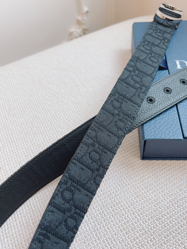 CD Belt 35mm Black Canvas Calfskin Silver Logo Buckle