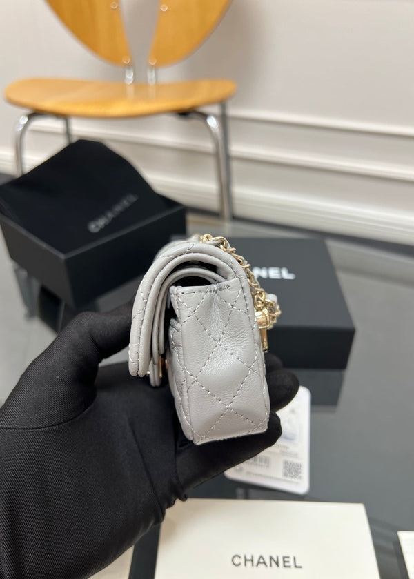 CC 25A Super Mini Bag 12.5cm Light Gray Lambskin