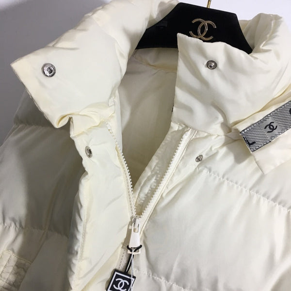 CC Logo Embroidered Letters Ribbon Stitching Long-Sleeved Hooded Cotton Jacket