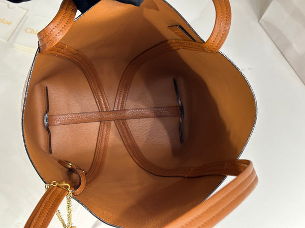 Chloe Spin Tote Bag Medium 27cm Brown Calfskin 272216
