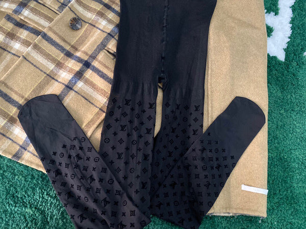 LV monogram logo flocked black pantyhose