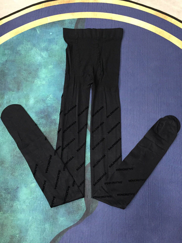 Balenciaga haute couture version all-over logo flocked sexy slimming black pantyhose
