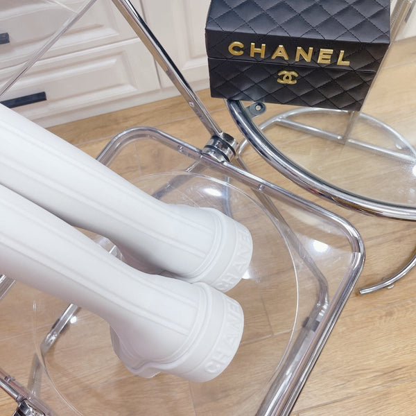 Chanel 26 Vintage Rain Boots White Sheepskin 476068