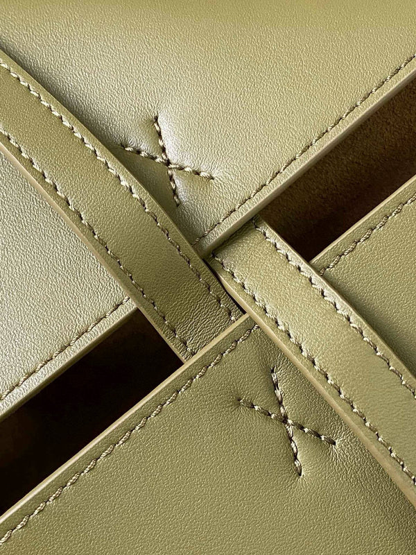 LOE 31 Medium Puzzle Fold Tote In Olive Mix Blue Glossy Cowhide 274311