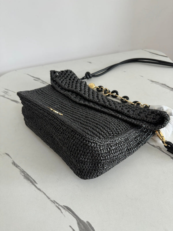 LOE Ola Bag 26 Black in Raffia and Calfskin 274683
