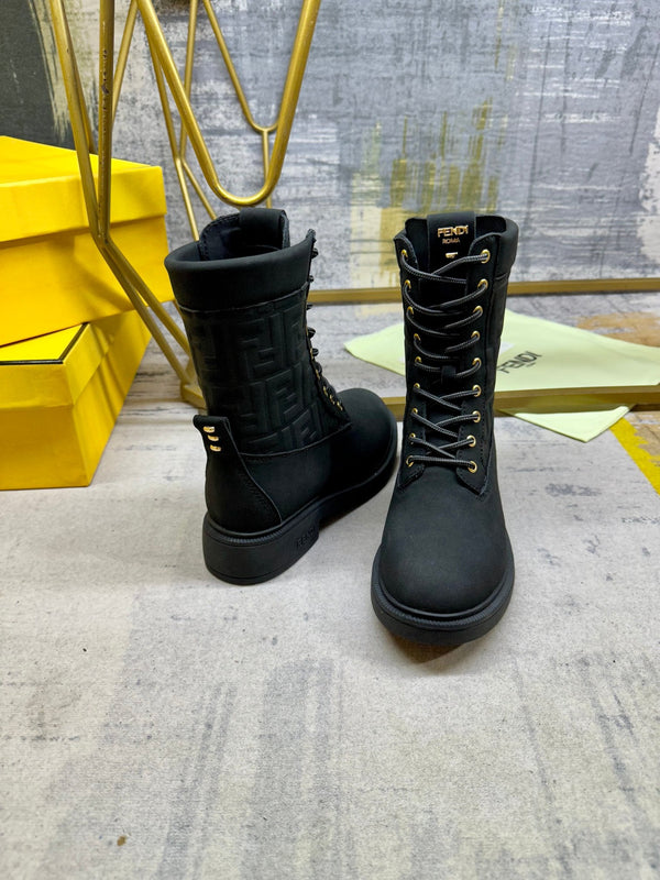 Fendi Filo Lace-up Military Boots Black Suede 575422