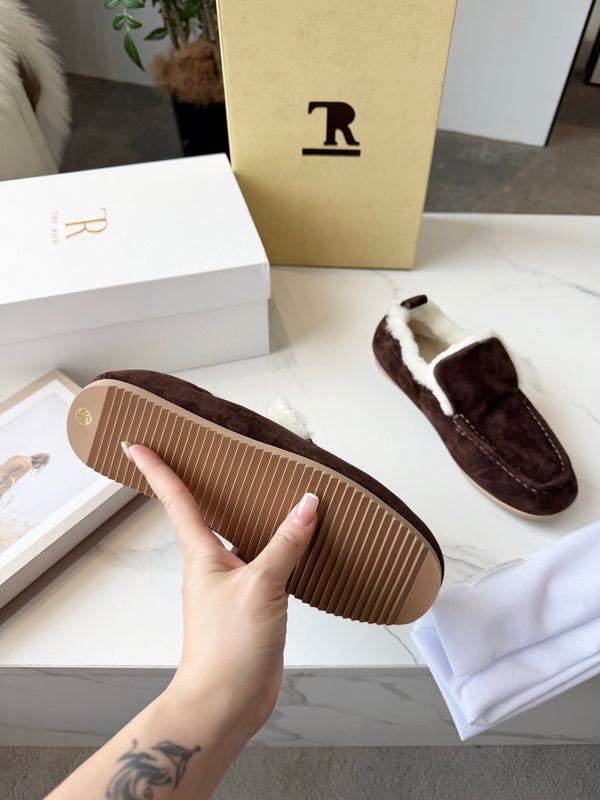 The Row 2025 Autumn/Winter New Slip-on Wool Loafers Brown 576846