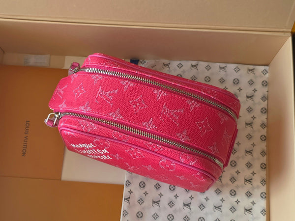 LV Dopp Kit Toilet Pouch Rose Red Monogram Canvas 274858